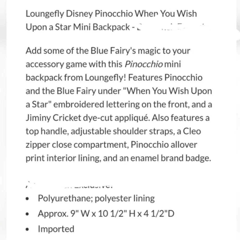 Loungefly Pinocchio mini backpack